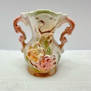 Vintage Brazil Lusterwear Double Handled Floral Vase, Pearlized Opalescent 5”